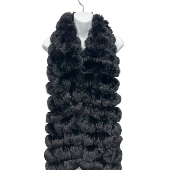 Cejon Genuine Rabbit Fur Ball Scarf Black - Picture 3 of 4